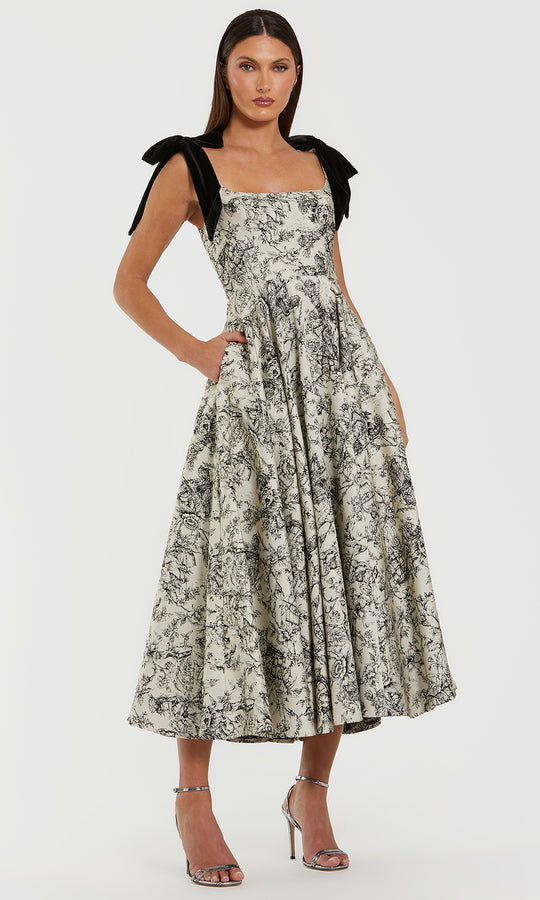 Ieena Duggal 27749 - Velvet Bow Strap Floral Evening Dress