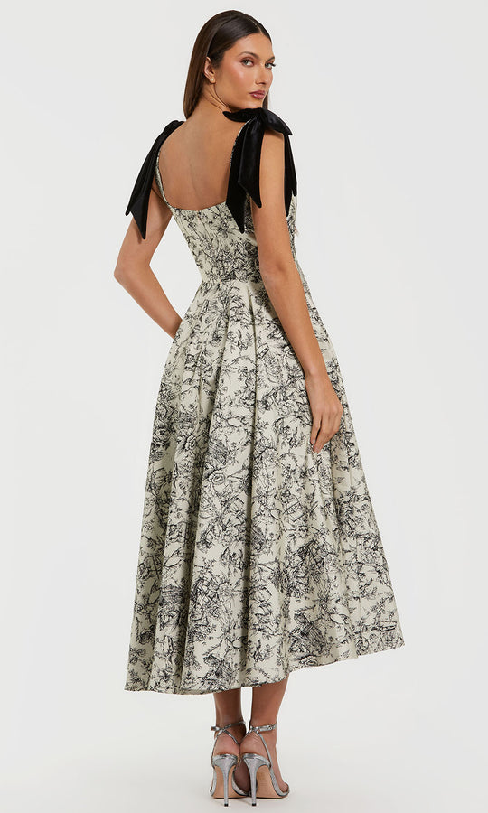 Ieena Duggal 27749 - Velvet Bow Strap Floral Evening Dress