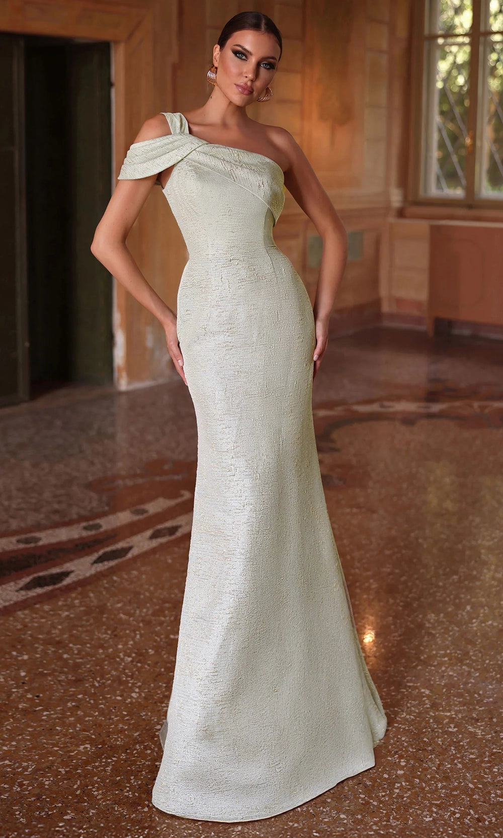 cold shoulder fitted dress Jovani 46742 Beaded High Neck Cold Shoulder Fitted Gown
