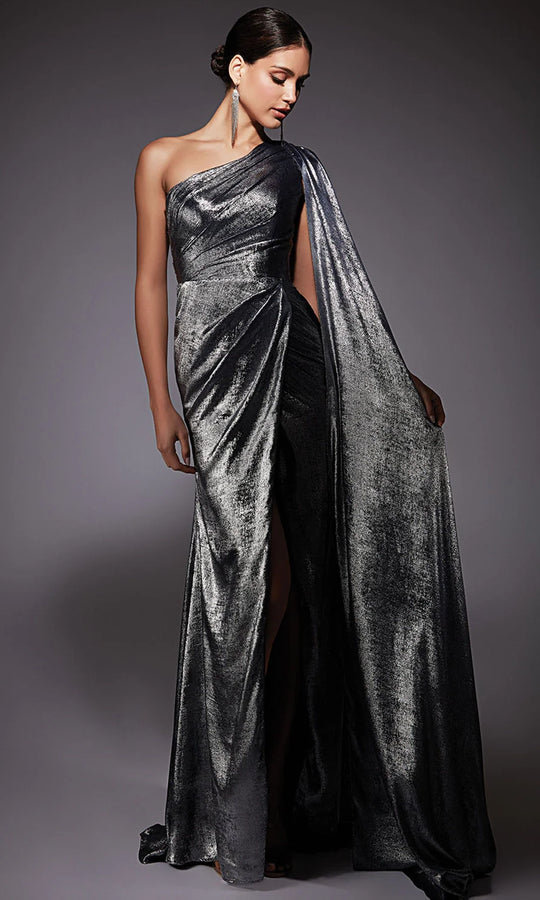 Alyce Paris 27753 - One Shoulder Ruched Metallic Evening Gown