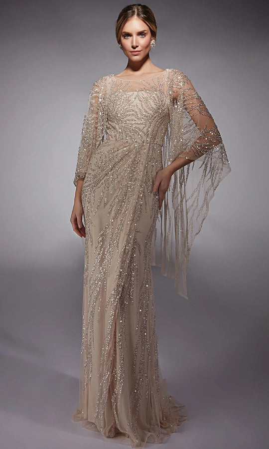Alyce Paris 27754 - Sheer Cape Sleeves Sequined Gown