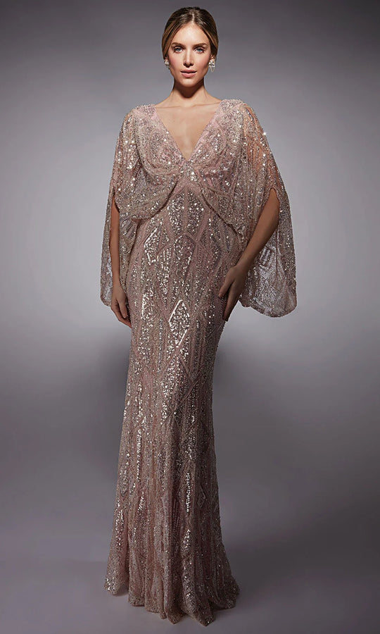 Alyce Paris 27756 - V-Neck Geometric Sequin Evening Dress