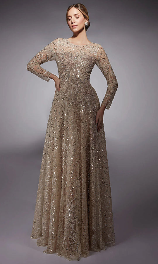 Alyce Paris 27757 - Long Sleeve Beaded Tulle Gown