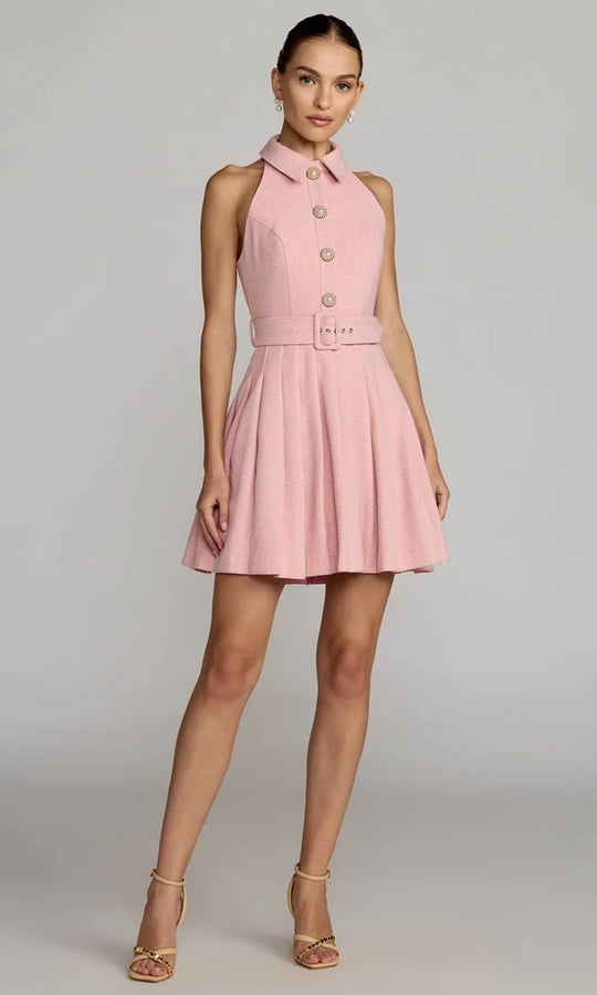Mac Duggal 27766 - Halter Neck Pearl Button Mini Dress