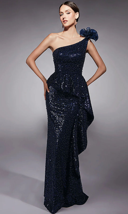 Alyce Paris 27770 - Beaded One Shoulder Peplum Gown