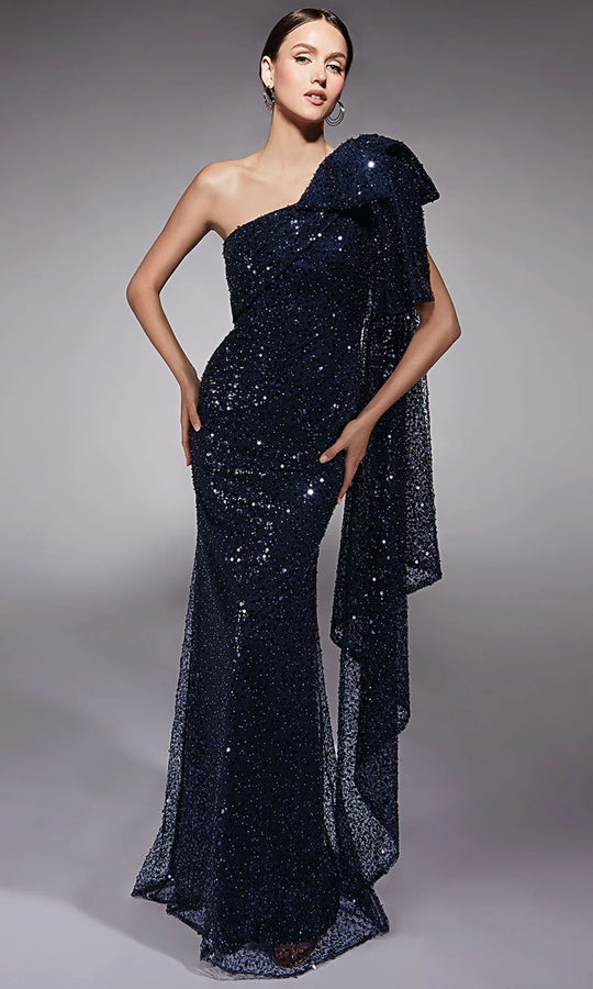 Alyce Paris 27771 - One Shoulder Sequin Dress with Bow Draped