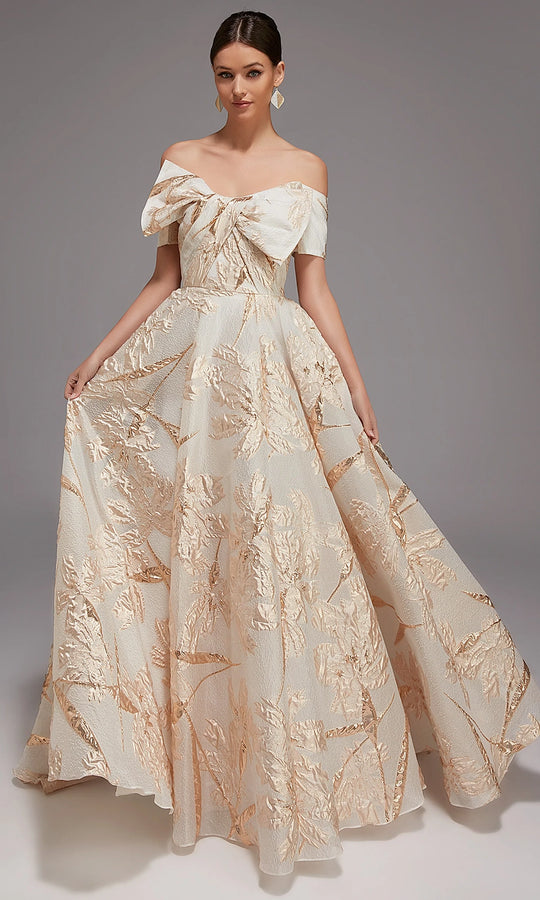 Alyce Paris 27804 - Off Shoulder Leaf Motif Ball Gown