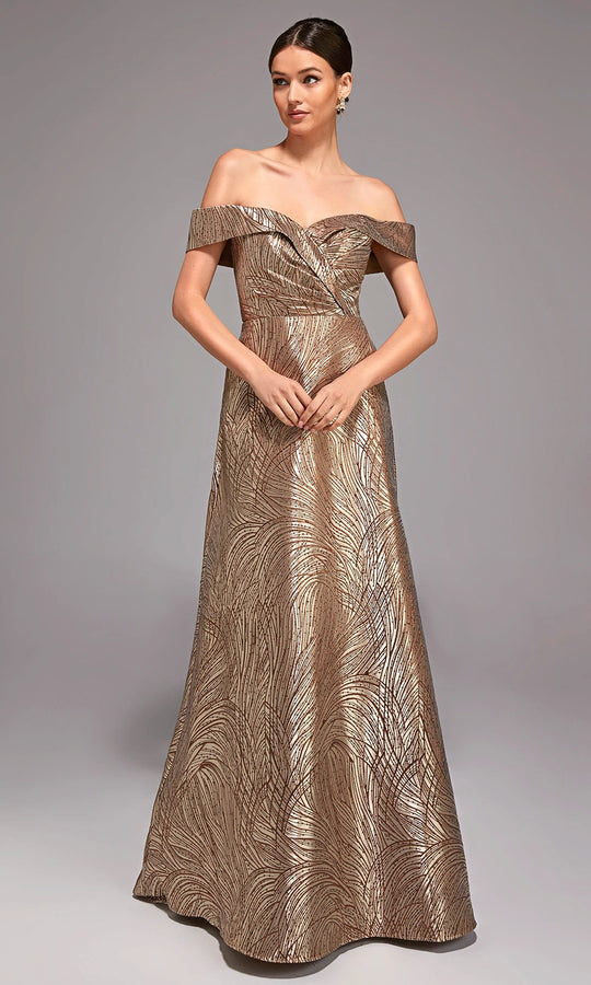 Alyce Paris 27844 - Off-Shoulder Metallic Jacquard Evening Gown