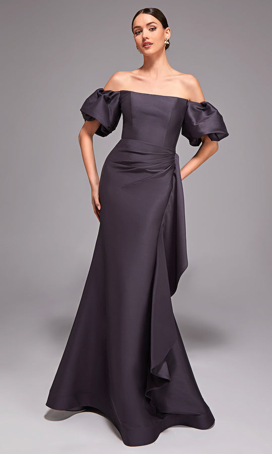 Alyce Paris 27863 - Short Puff Sleeve Draped Mikado Gown