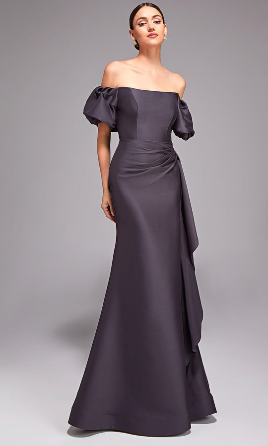 Alyce Paris 27863 - Short Puff Sleeve Draped Mikado Gown