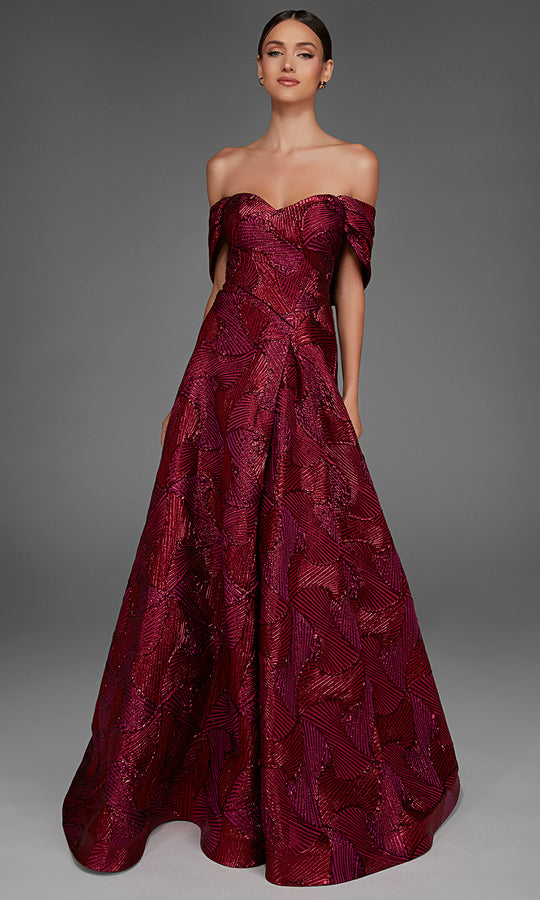 Alyce Paris 27884 - Off Shoulder Geometric Jacquard Gown