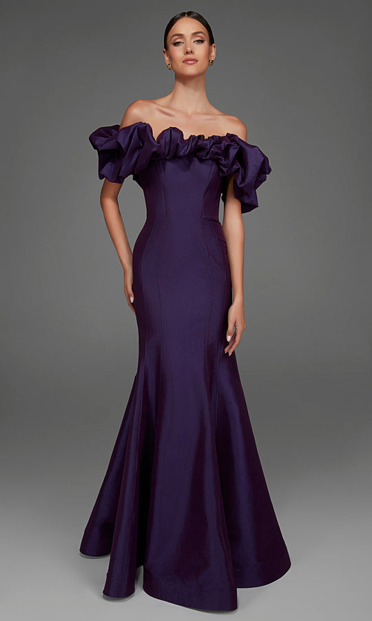Alyce Paris 27895 - Ruffled Neckline Taffeta Mermaid Gown