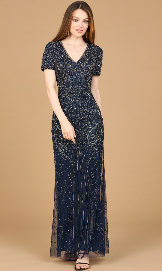 Lara Dresses 28864 - Short Sleeve Beaded Long Gown