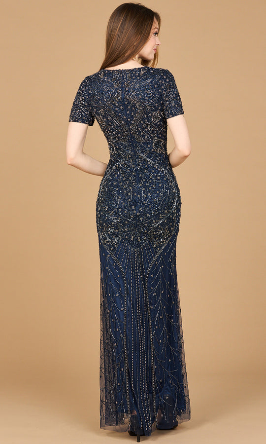 Lara Dresses 28864 - Short Sleeve Beaded Long Gown