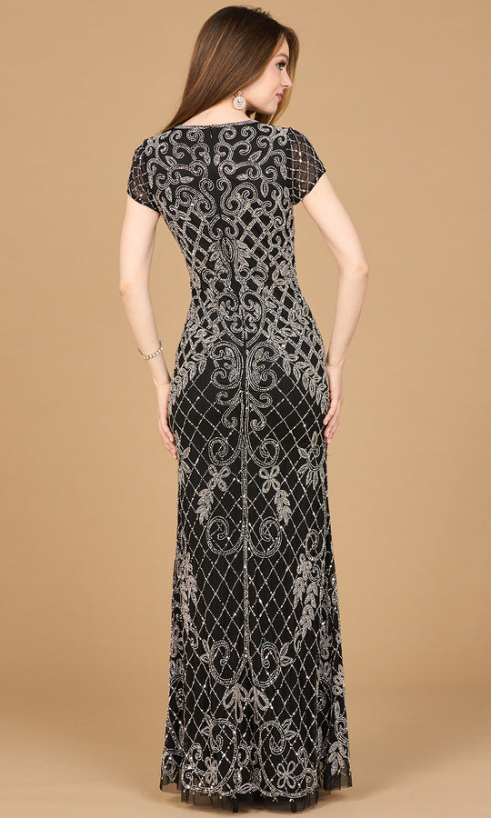 Lara Dresses 28865 - Beaded Lattice Cap Sleeve Column Gown