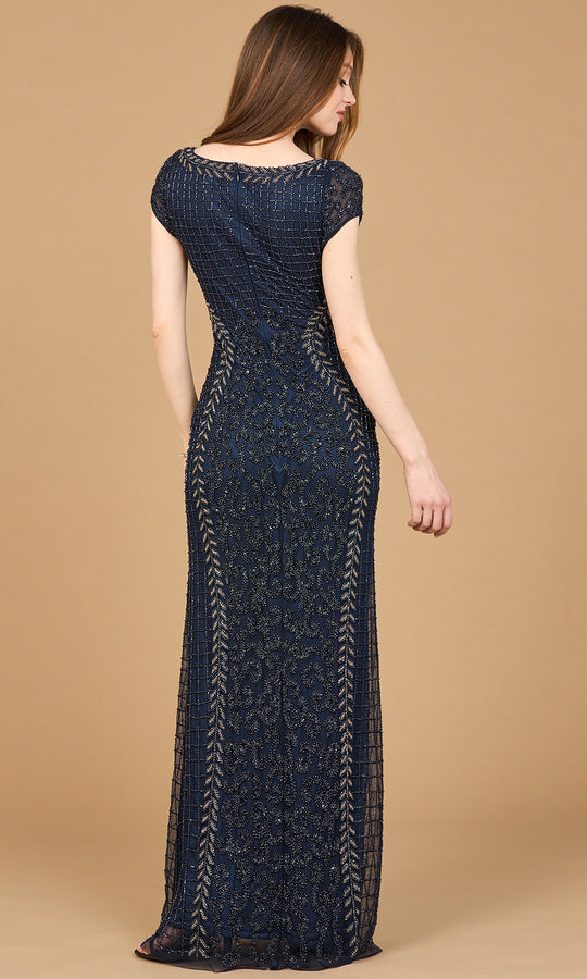 Lara Dresses 28866 - Leaf Beaded Applique Cap Sleeve Gown