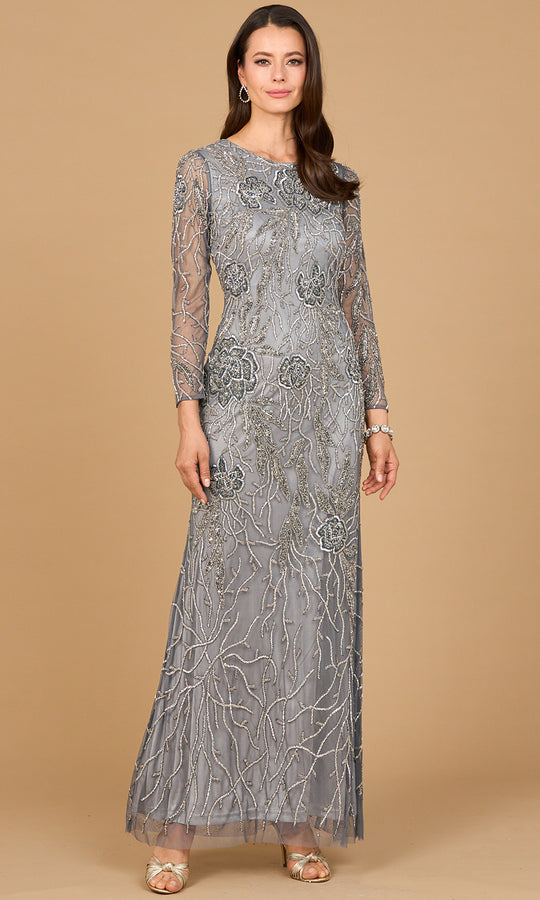 Lara Dresses 28889 - Floral Beaded Long Sleeve Evening Gown