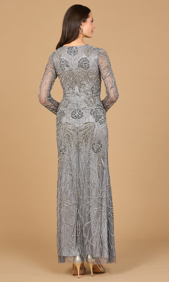 Lara Dresses 28889 - Floral Beaded Long Sleeve Evening Gown