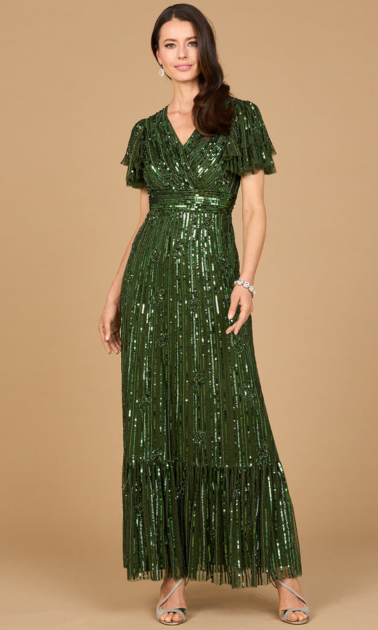 Lara Dresses 28899 - Elegant Beaded V-Neckline Long Gown