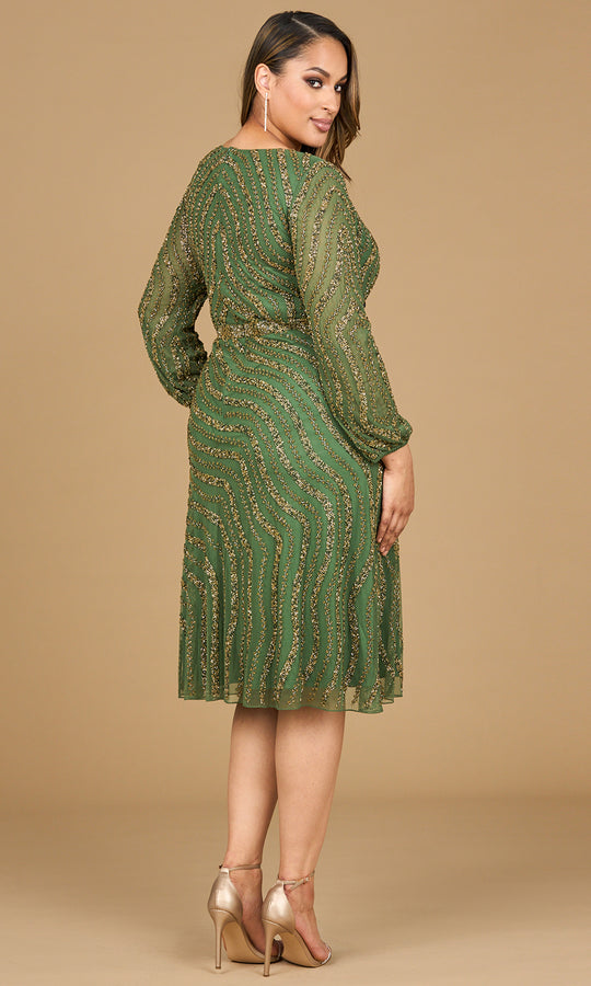Lara Dresses 28909 - Beaded Long Sleeve Midi Dress