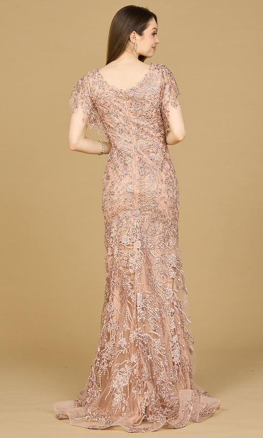 Lara Dresses 28924 - Floral Lace V-Neckline Evening Gown