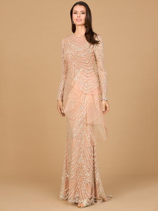 Lara Dresses 28947 - Beaded Long Sleeve Formal Gown