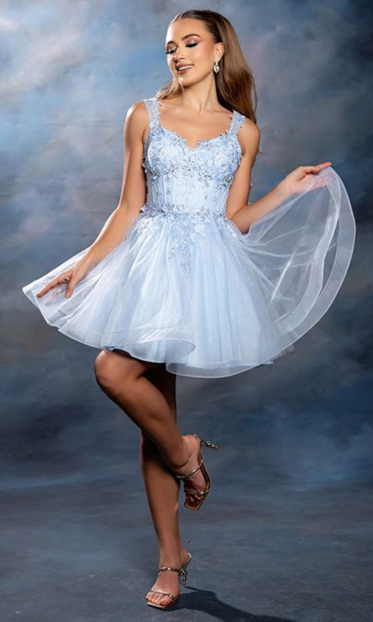 May Queen MQ2225 - 3D Floral Accent Sweetheart Flared Mini Dress