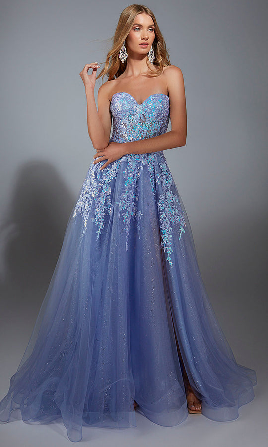 Aerie Couture 293 - Strapless Glitter Gown with Floral Applique