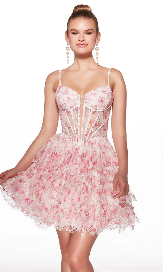 Alyce Paris 30009 - Floral Lace Corset Short Party Dress