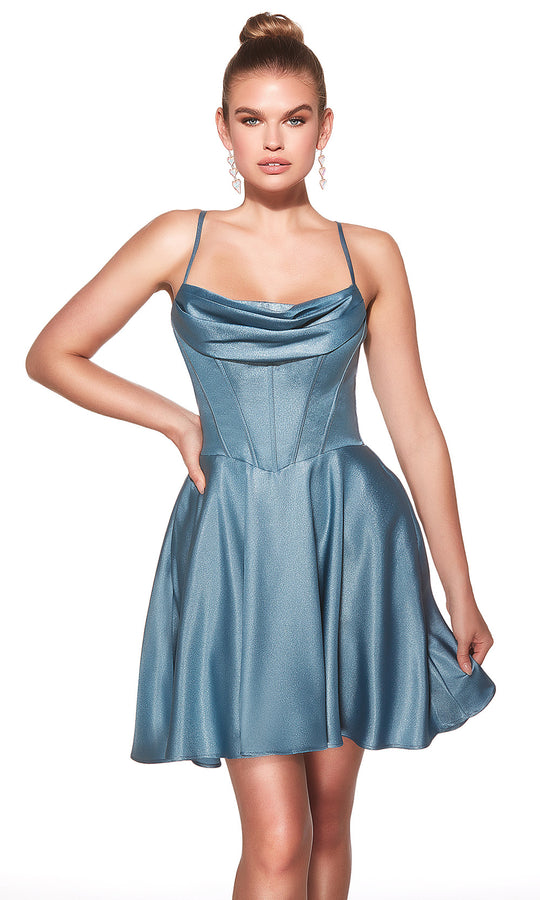 Alyce Paris 30047 - Shimmer Cowl Neck Corset Cocktail Dress