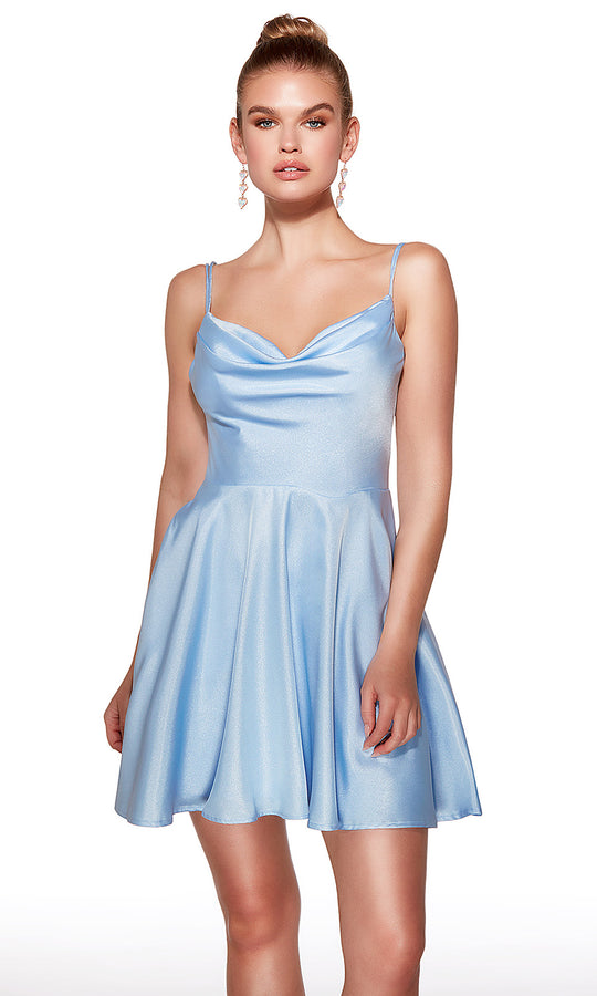 Alyce Paris 30051 - Shimmer Satin Cowl Neck Mini Dress