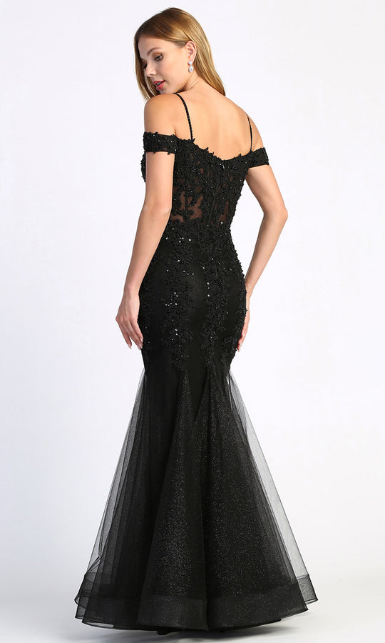 Adora Design 3005 - Beaded Lace Cold Shoulder Evening Dress