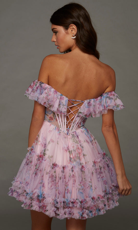 Alyce Paris 30103 - Ruffle Trim Floral A-Line Cocktail Dress