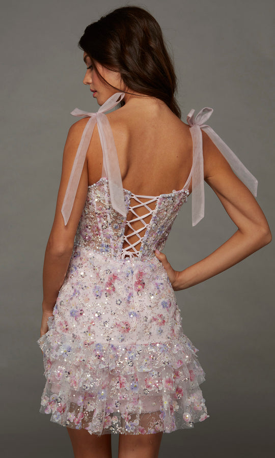 Alyce Paris 30111 - Floral Embellished Ruffle Dress with Tie Straps