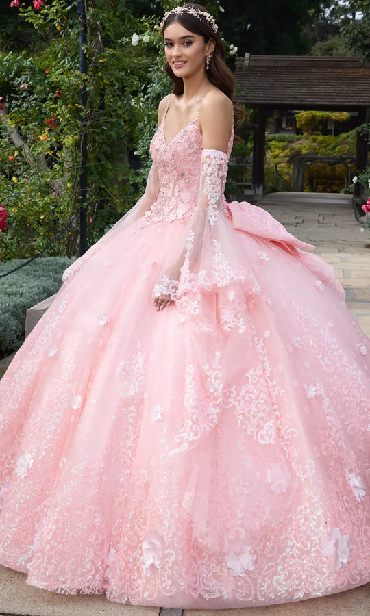 Ashley Lauren 30112 - Spaghetti Strap Glitter Lace Applique Gown