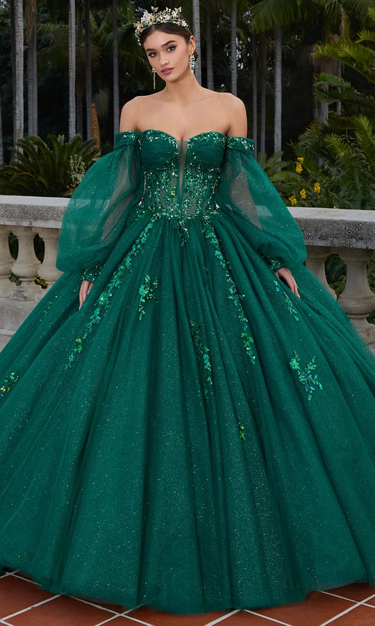 Ashley Lauren 30116 - Sheer Puff Sleeve Floral Sequin Ballgown