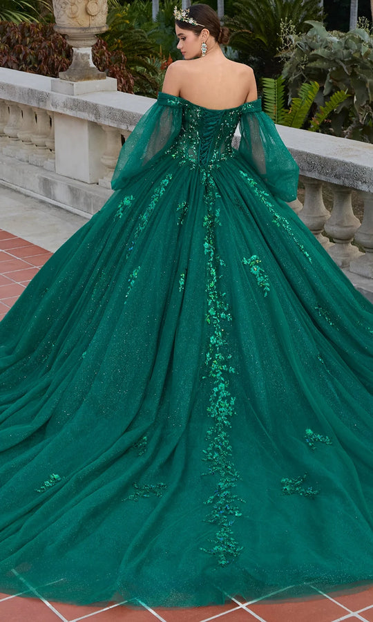 Ashley Lauren 30116 - Sheer Puff Sleeve Floral Sequin Ballgown