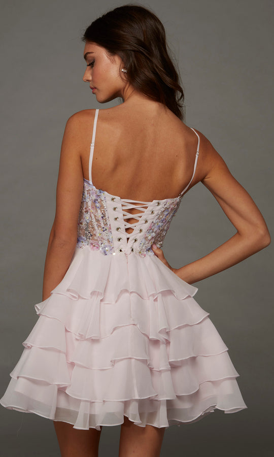 Alyce Paris 30121 - Tiered A-Line Short Dress with 3D Flower Accent