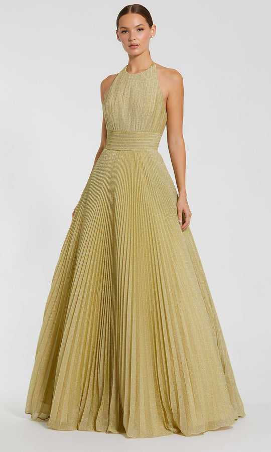 Mac Duggal 30772 - Pleated Bodice Halter Glitter Mesh Gown