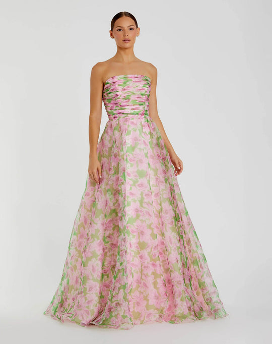 Ieena Duggal 30783 - Straight Neckline Floral Chiffon Dress