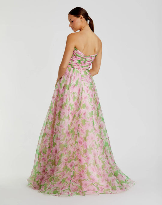 Ieena Duggal 30783 - Straight Neckline Floral Chiffon Dress