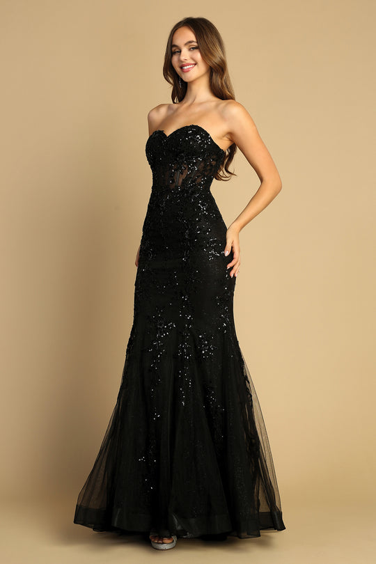 Adora Design 3080 - Beaded Applique Mermaid Evening Dress