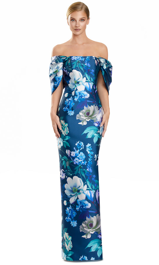 Alexander by Daymor 3104F25 - Off Shoulder Floral Slit Column Gown