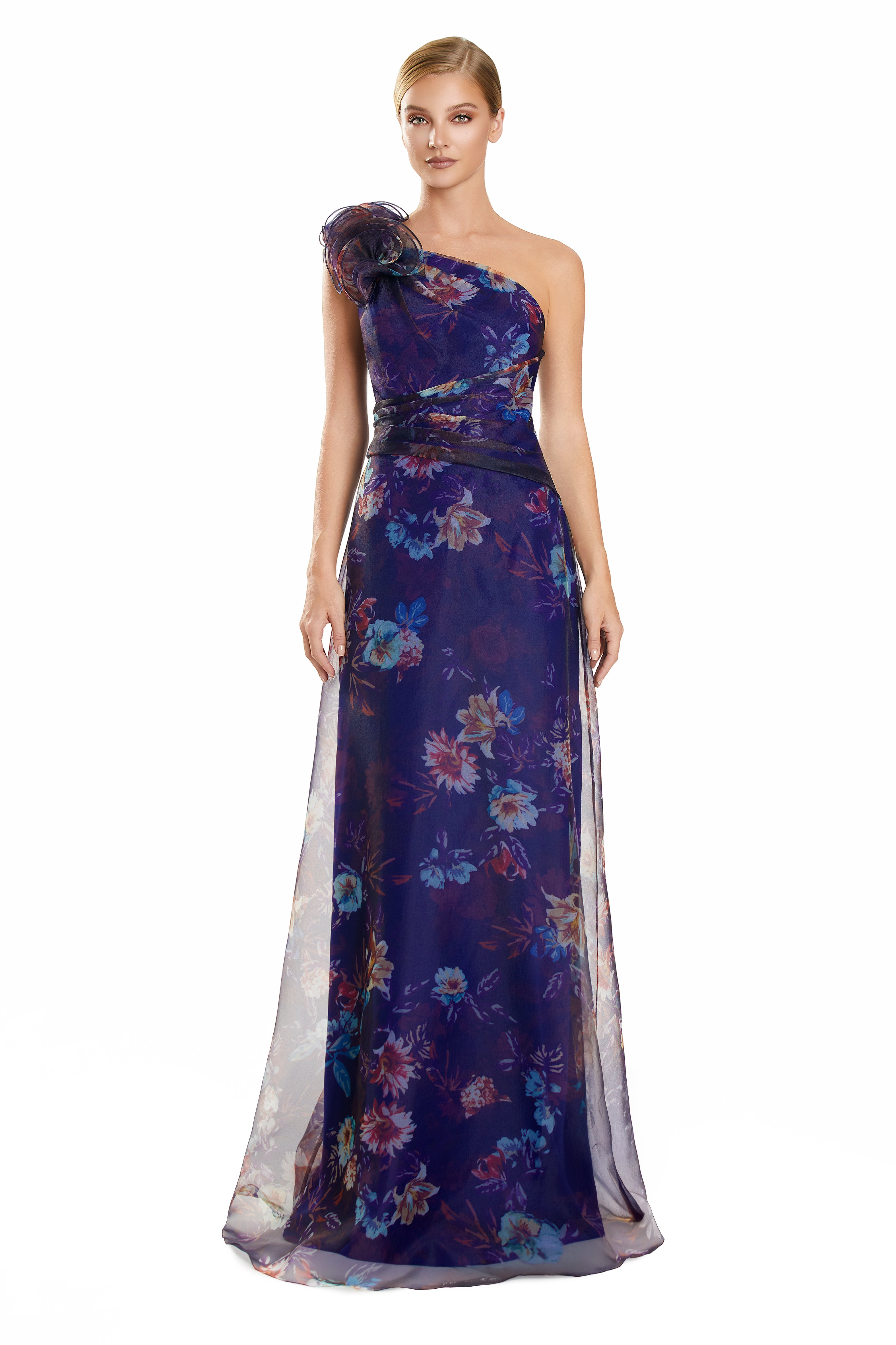 Alexander by Daymor One Shoulder A-Line Prom Dress With Dramatic Slit And Pockets