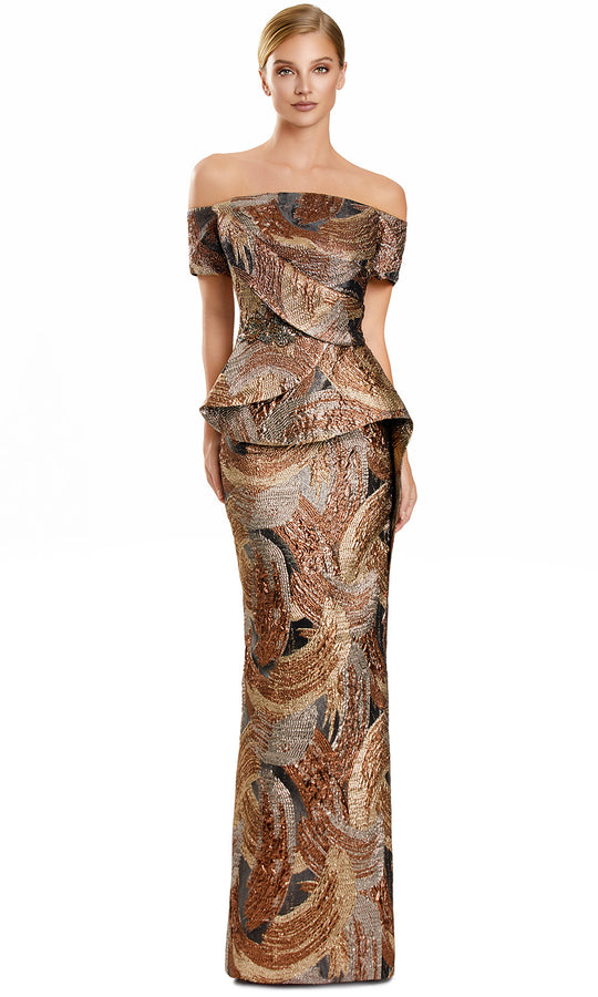 Alexander by Daymor 3110F25 - Off Shoulder Peplum Column Gown