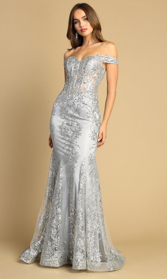 Adora Design 3123 - Off Shoulder Lace-Up Back Sparkly Dress