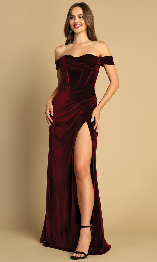 Adora Design 3131 - Off Shoulder Slit Evening Dress