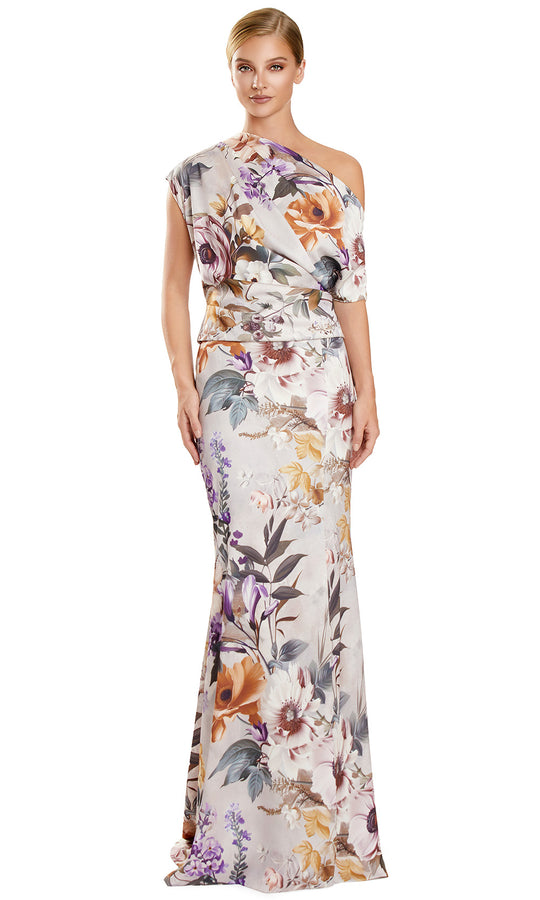 Alexander by Daymor 3140F25 - Asymmetric Floral Print Sheath Dress