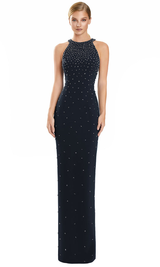 Alexander by Daymor 3143F25 - Beaded Sleeveless Halter Column Gown