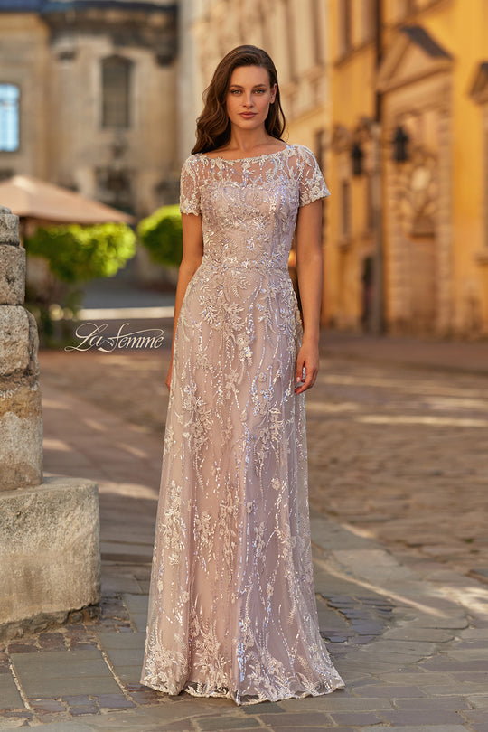 La Femme 31838 - Illusion Bateau Embroidered Formal Gown